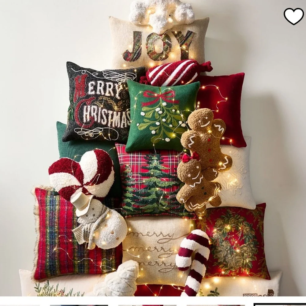 Pottery barn cozy teddy candy cane throw pillow excellent condition like new